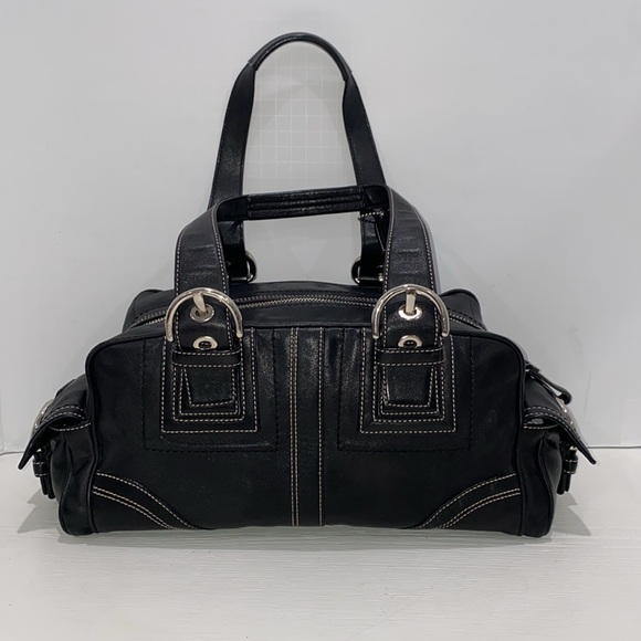 Coach Soho MIA Black Leather Satchel Purse Shoulder Bag With Side Pockets - Picture 6 of 15
